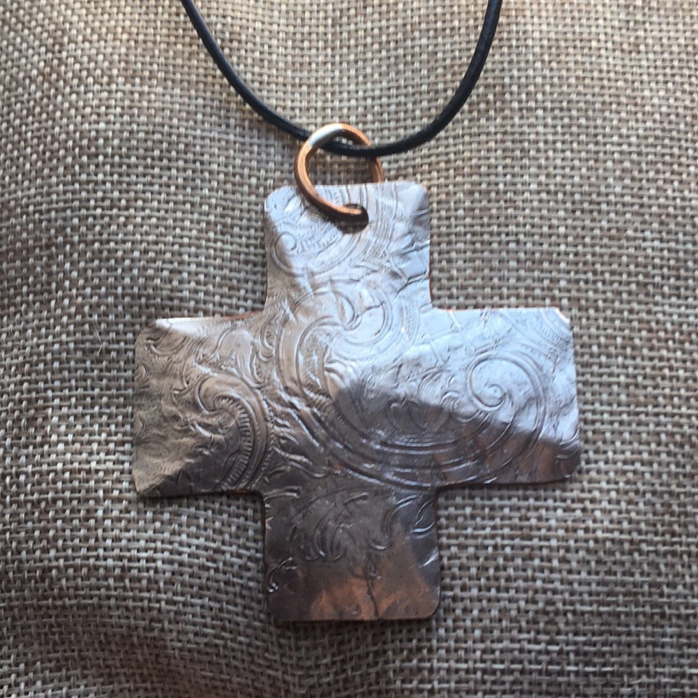 Large Tony Davis Silver Copper Textured Cross - Picture 2 of 7
